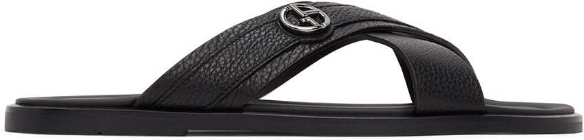 Giorgio Armani Black Pebbled Plaited Sandals - Picture 5