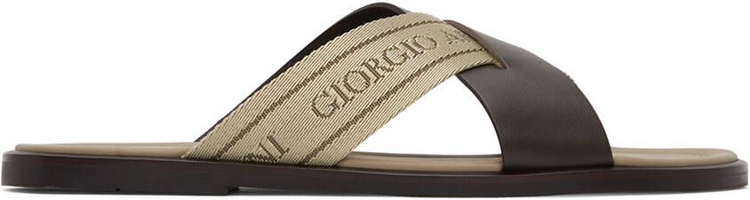Giorgio Armani Brown & Beige Leather Sandals - Picture 5