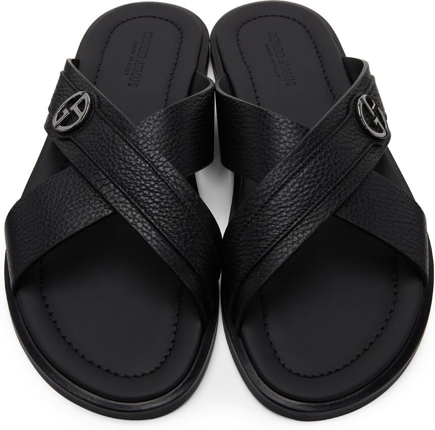 Giorgio Armani Black Pebbled Plaited Sandals