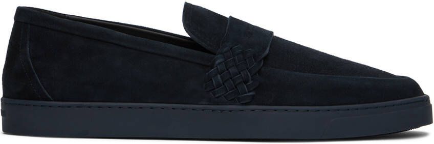 Giorgio Armani Navy Embossed Loafers - Picture 5