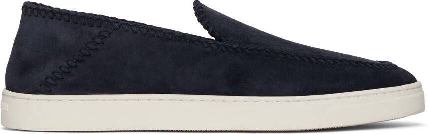 Giorgio Armani Navy Suede Slip-On Sneakers - Picture 5