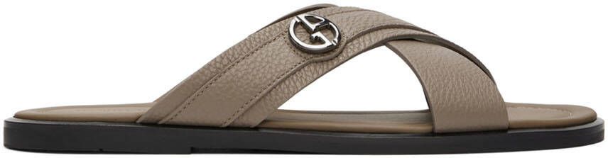 Giorgio Armani Taupe Leather Sandals - Picture 5