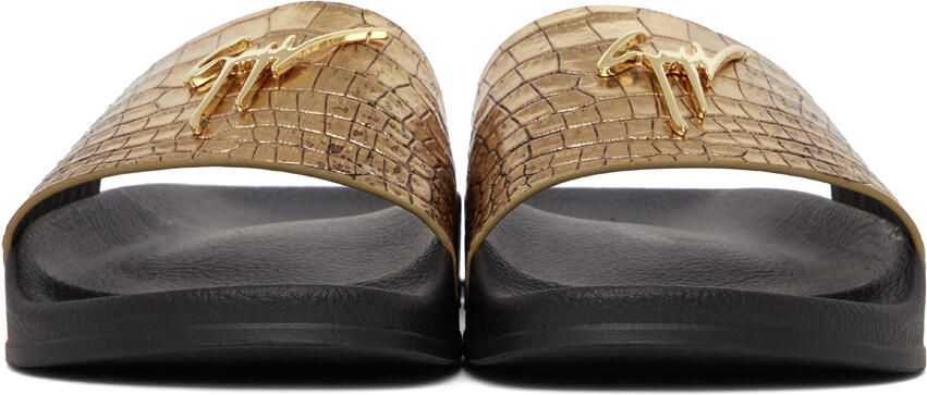 Giuseppe Zanotti Gold Logo Slide Sandals - Picture 3