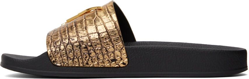 Giuseppe Zanotti Gold Logo Slide Sandals - Picture 4