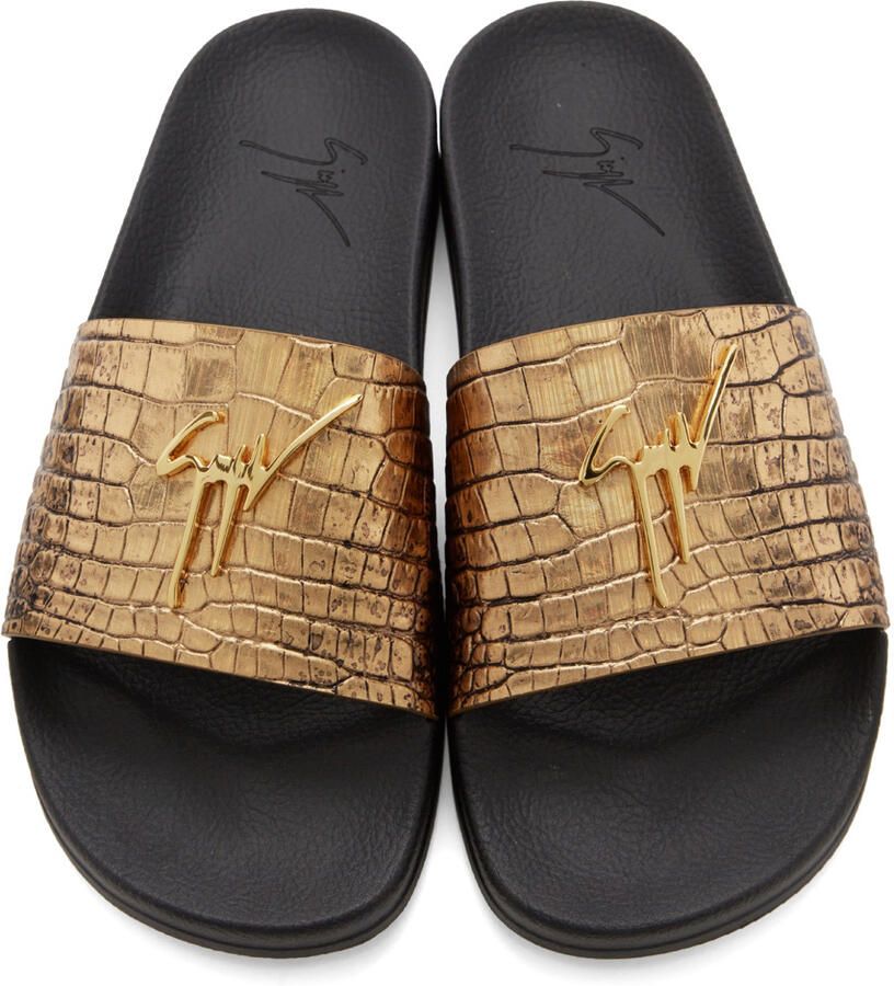 Giuseppe Zanotti Gold Logo Slide Sandals