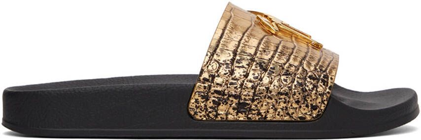 Giuseppe Zanotti Gold Logo Slide Sandals - Picture 5