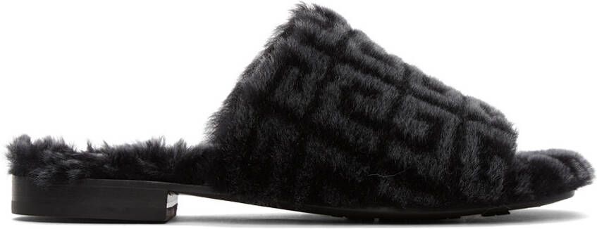 Givenchy Black Shearling Monogram Slippers - Picture 5