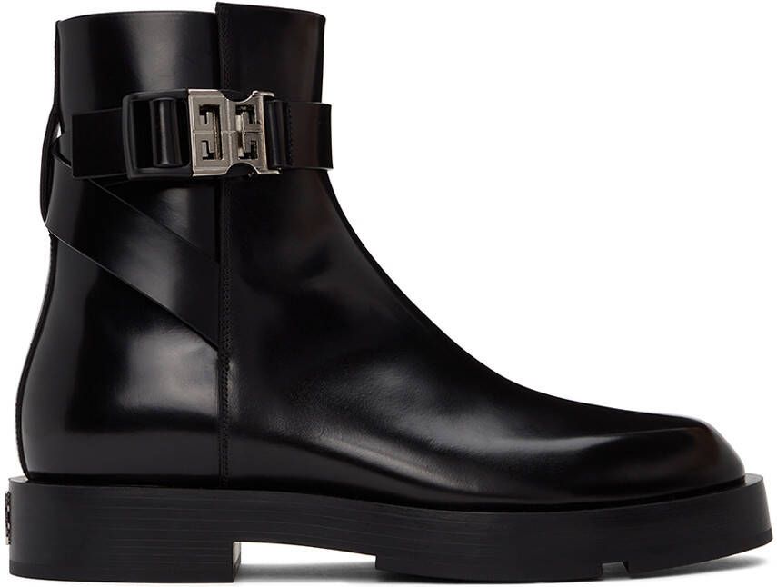 Givenchy Black Squared Buckle Ankle Boots - Picture 5