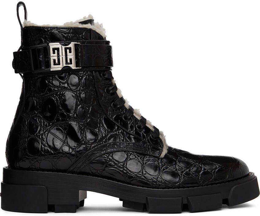 Givenchy Black Terra Shearling-Lined Combat Boots - Picture 2
