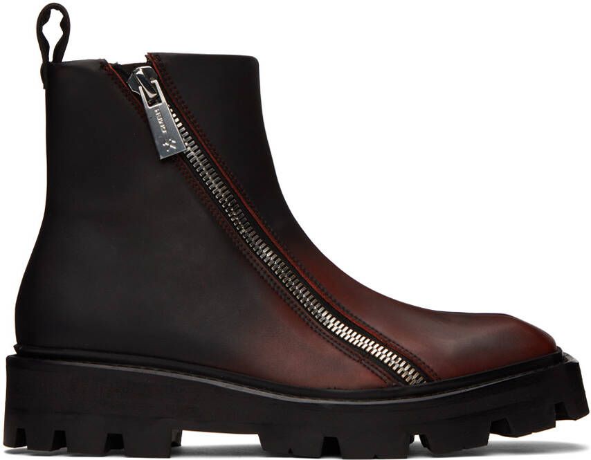 GmbH Black & Burgundy Double Zip Combat Boots - Picture 5