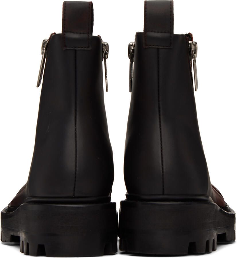 GmbH Black & Burgundy Double Zip Combat Boots