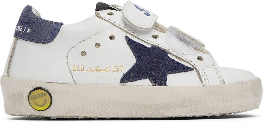 Golden Goose Baby White & Navy Old School Velcro Sneakers - Picture 4