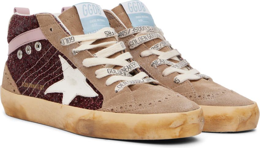 Golden Goose SSENSE Exclusive Burgundy & Taupe Mid Star Sneakers - Picture 2