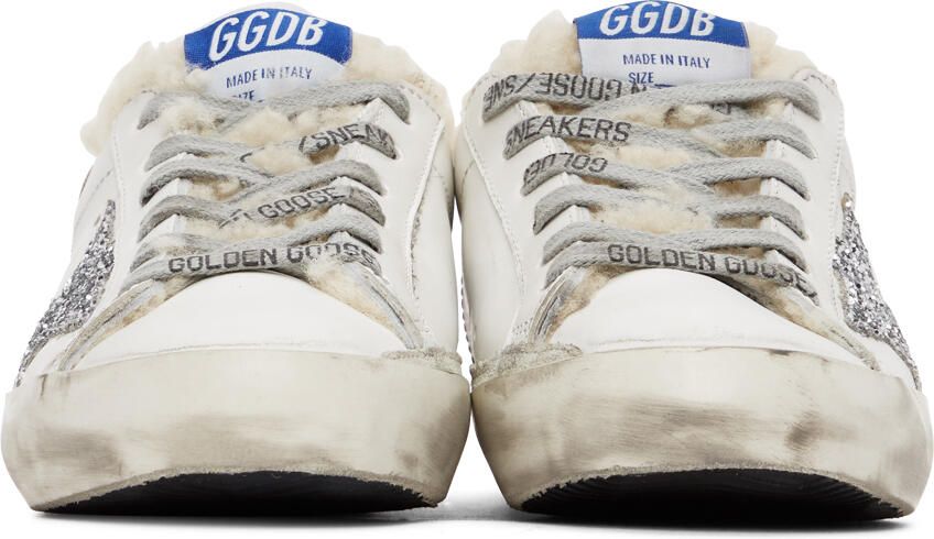 Golden Goose SSENSE Exclusive White & Silver Super-Star Shearling Sneakers - Picture 3