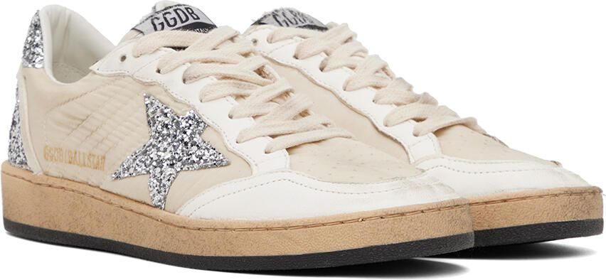 Golden Goose White & Beige Ball Star Sneakers - Picture 2