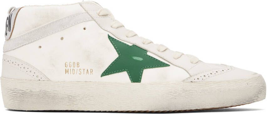 Golden Goose Off-White & Green Mid Star Sneakers - Picture 5