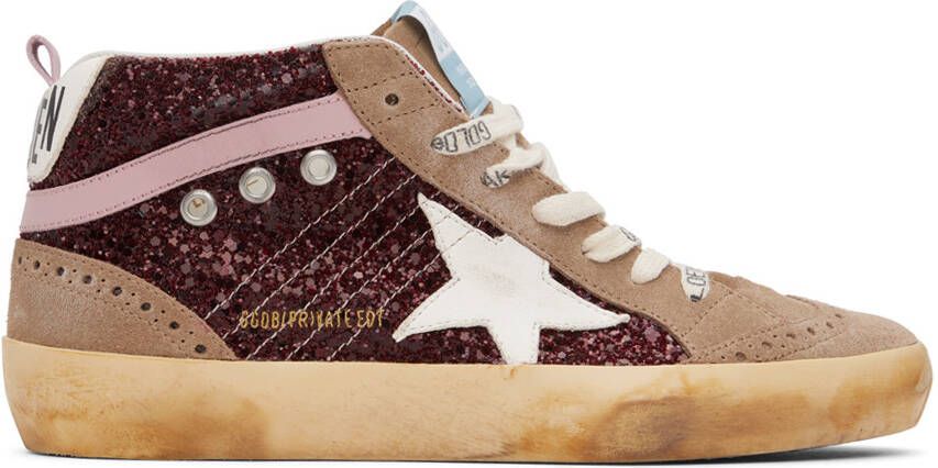 Golden Goose SSENSE Exclusive Burgundy & Taupe Mid Star Sneakers - Picture 5