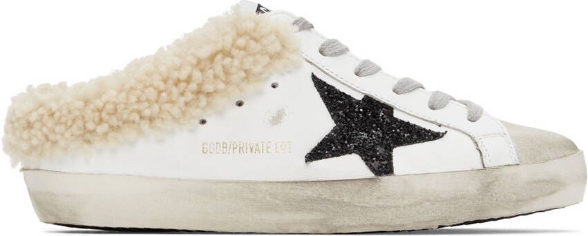 Golden Goose SSENSE Exclusive White & Black Shearling Super-Star Sneakers - Picture 5