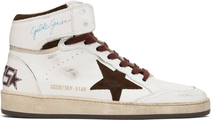Golden Goose White & Brown Sky-Star Sneakers - Picture 5