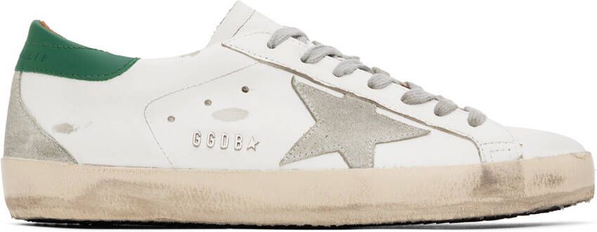 Golden Goose White & Green Super-Star Sneakers - Picture 5