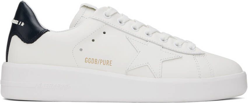 Golden Goose White & Navy Purestar Sneakers - Picture 5