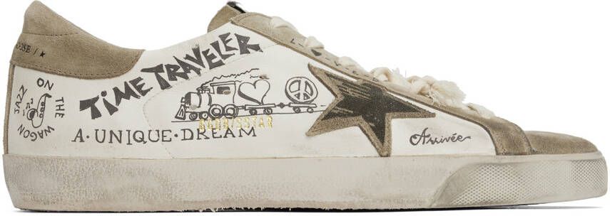 Golden Goose White & Taupe Super-Star Sneakers - Picture 5