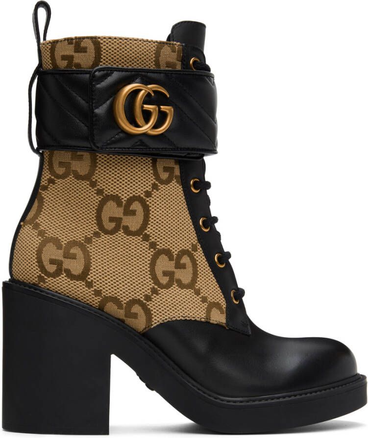 Gucci Beige & Black GG Marmont Ankle Boots - Picture 2