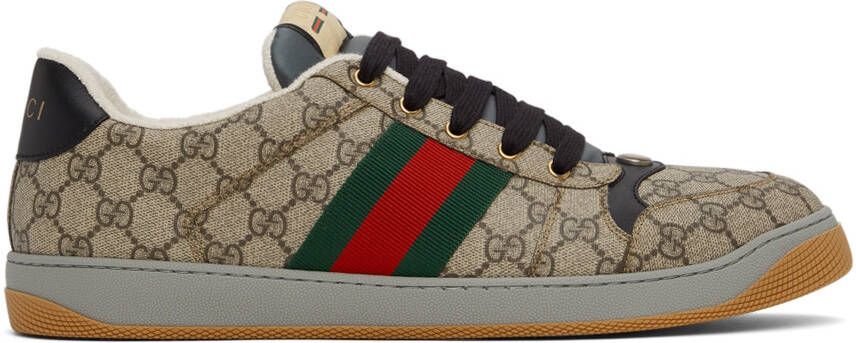 Gucci Beige & Black Screener GG Sneakers - Picture 4