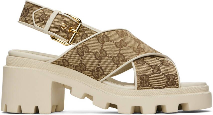 Gucci Beige & Brown GG Lug Sandals - Picture 5