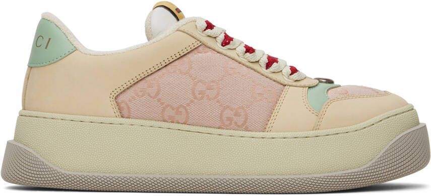 Gucci Beige & Pink Screener Sneakers - Picture 5