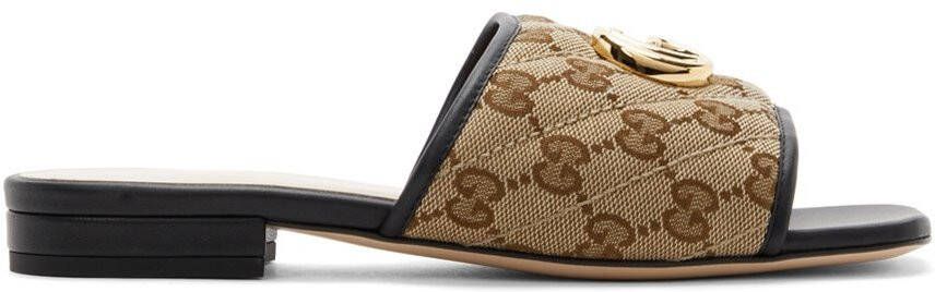 Gucci Beige Canvas GG Slides