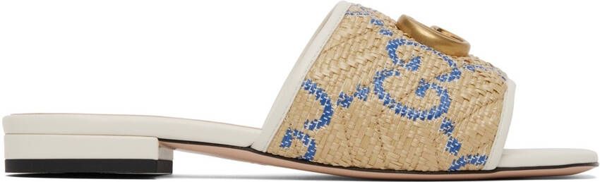 Gucci Beige GG Raffia Flat Sandals