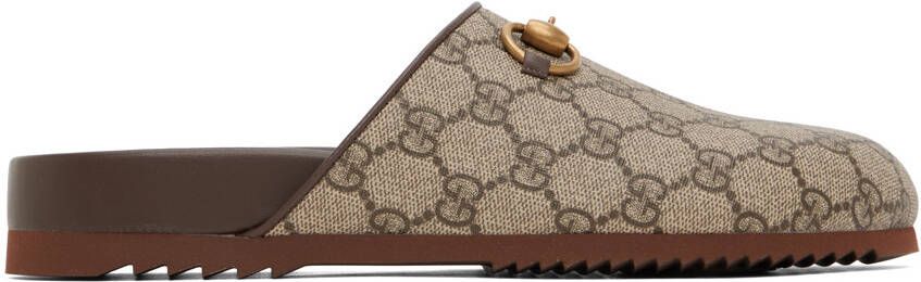 Gucci Beige GG Supreme Horsebit Slippers - Picture 4