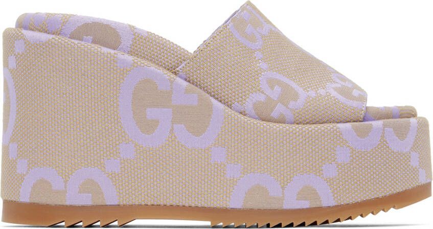 Gucci Beige Jumbo GG Platform Sandals - Picture 5