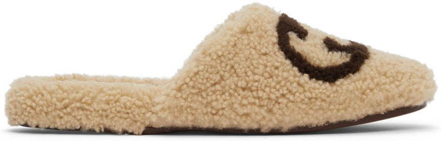 Gucci Beige Shearling Interlocking G Slippers - Picture 5