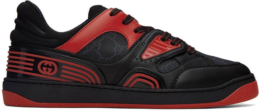 Gucci Black & Red Basket Low Sneakers