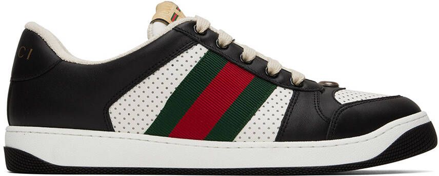 Gucci Black & White Screener Sneakers - Picture 5