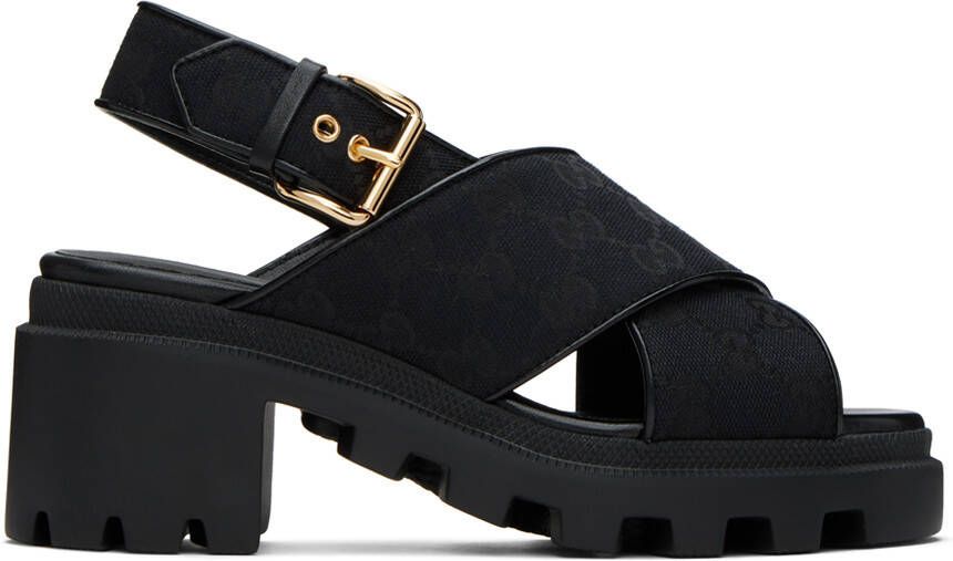 Gucci Black GG Lug Sandals - Picture 4