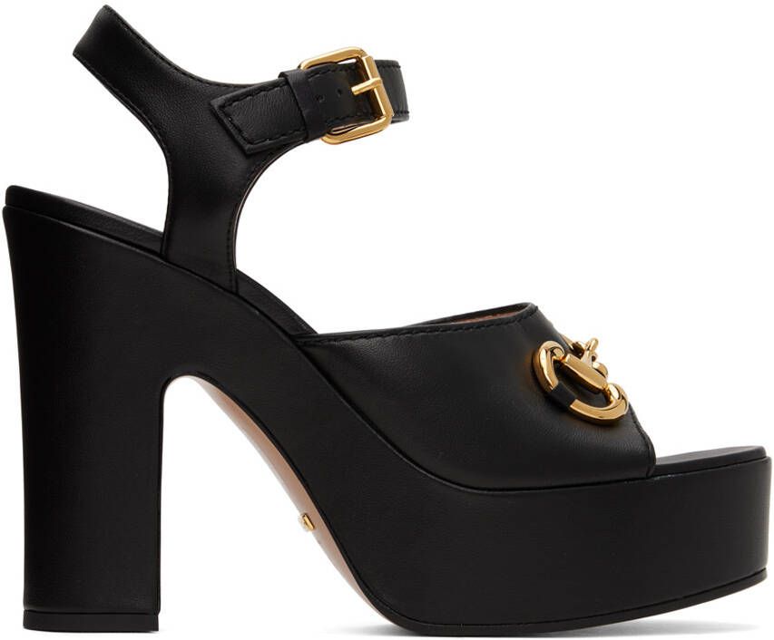 Gucci Black Horsebit Platform Heeled Sandals - Picture 4