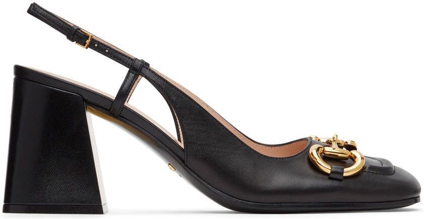 Gucci Black Horsebit Slingback Mid Heels - Picture 5