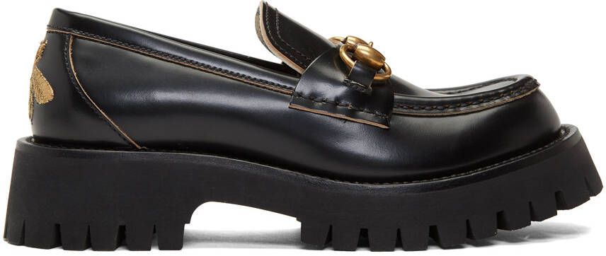 Gucci Black Leather Lug Sole Loafers - Picture 3