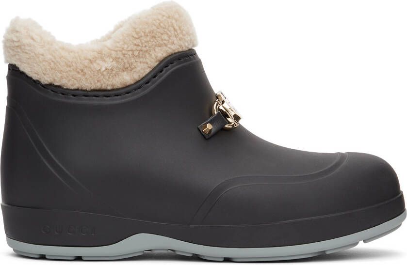 Gucci Black Rubber Interlocking G Horsebit Boots - Picture 5