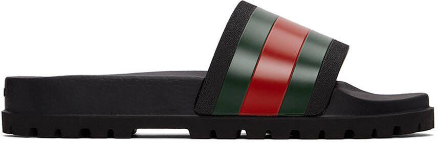 Gucci Black Rubber Web Slide Sandals - Picture 4