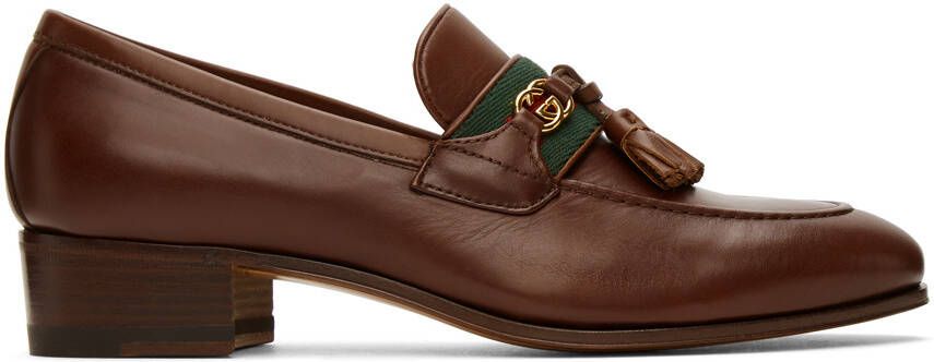 Gucci Brown Web Interlocking G Loafers - Picture 3