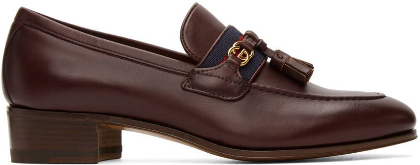Gucci Burgundy Web Interlocking G Loafers - Picture 3