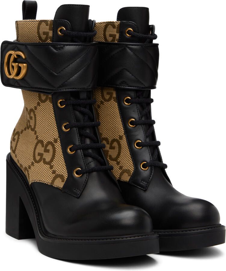 Gucci Beige & Black GG Marmont Ankle Boots - Picture 3