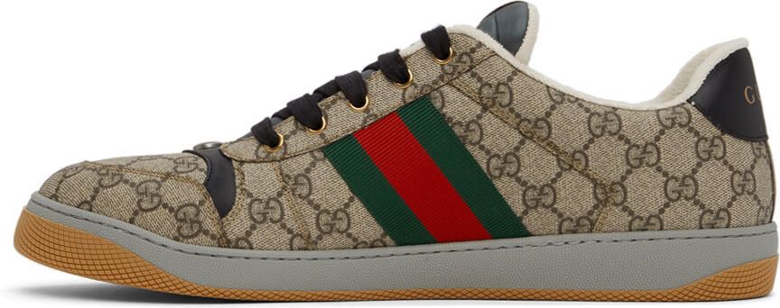 Gucci Beige & Black Screener GG Sneakers - Picture 3