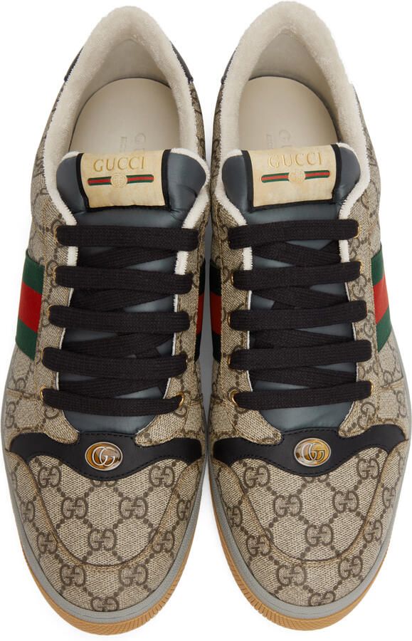 Gucci Beige & Black Screener GG Sneakers