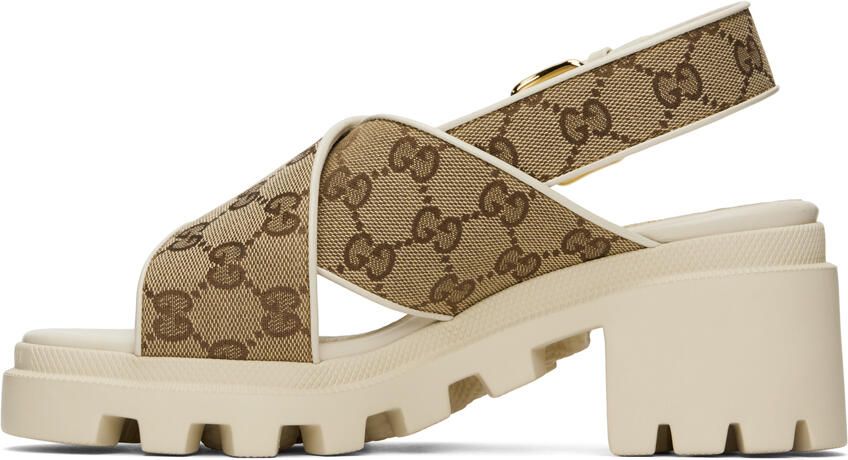 Gucci Beige & Brown GG Lug Sandals - Picture 3