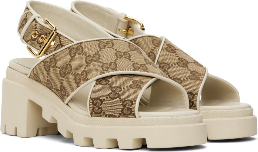 Gucci Beige & Brown GG Lug Sandals - Picture 2